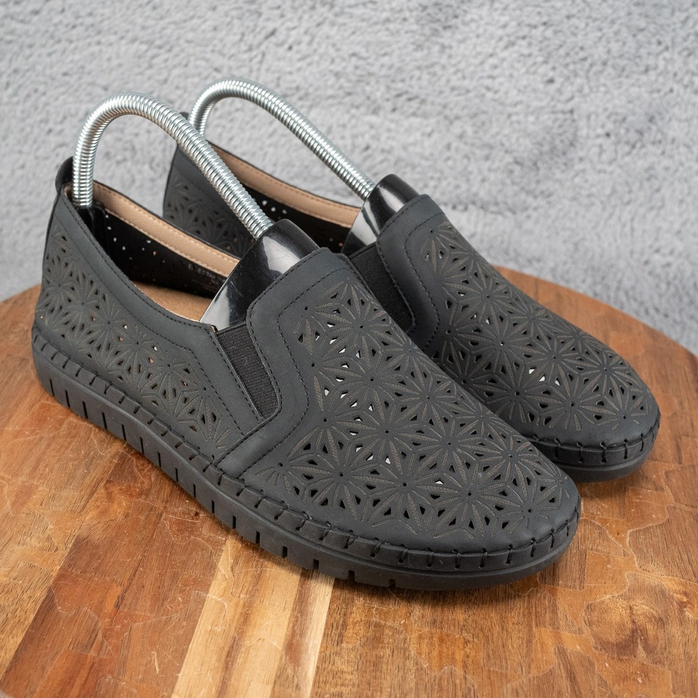 GLOLILY Elle Starburst Perf/ Walking‎ Shoes Slip-On Black Black Size: 9.5